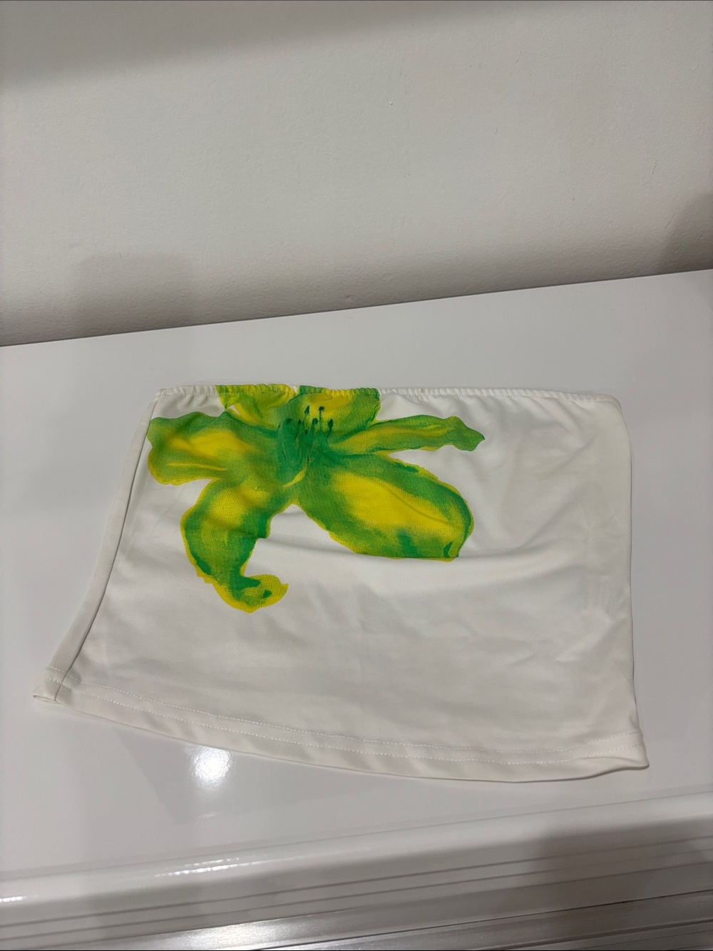 SHEIN White Tube Top with Green-Yellow Floral Print